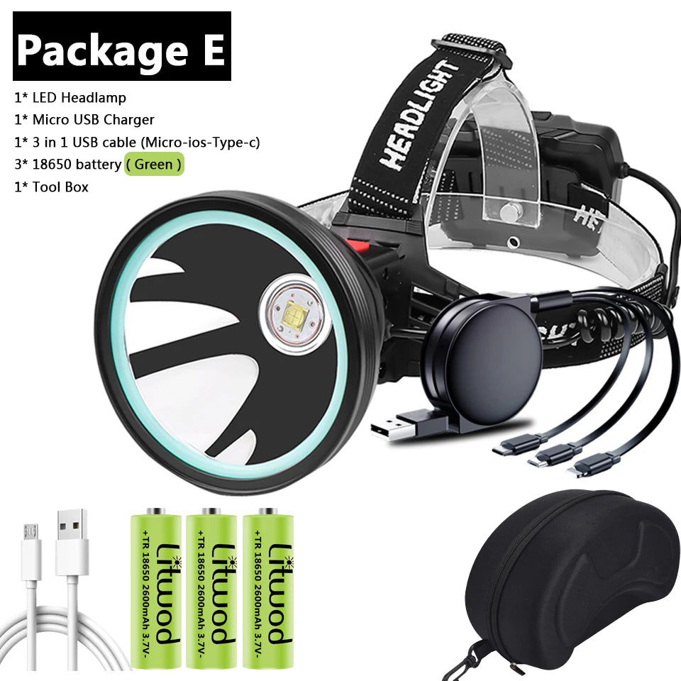 Brand New Xhp90.2 White Yellow LED Headlamp Headlamp Headlamp Torch 32W XHP50 3* 18650 Battery Power Pack 7800mah Light