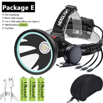 Brand New Xhp90.2 White Yellow LED Headlamp Headlamp Headlamp Torch 32W XHP50 3* 18650 Battery Power Pack 7800mah Light