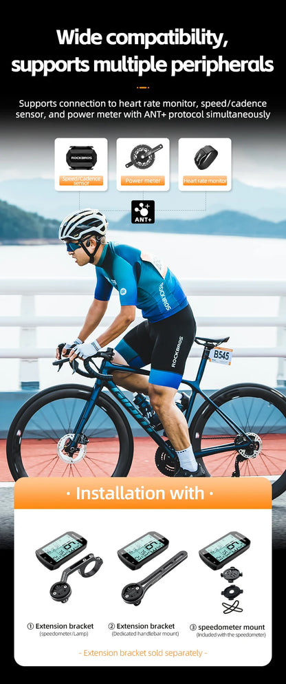 ROCKBROS M1 GPS Bicycle Computer Bluetooth 5.0 ANT+ Wireless Speedometer MTB Road Bike Ciclismo Speed Meter for Garmin Zwift