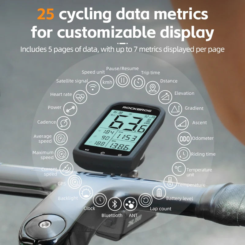 ROCKBROS M1 GPS Bicycle Computer Bluetooth 5.0 ANT+ Wireless Speedometer MTB Road Bike Ciclismo Speed Meter for Garmin Zwift