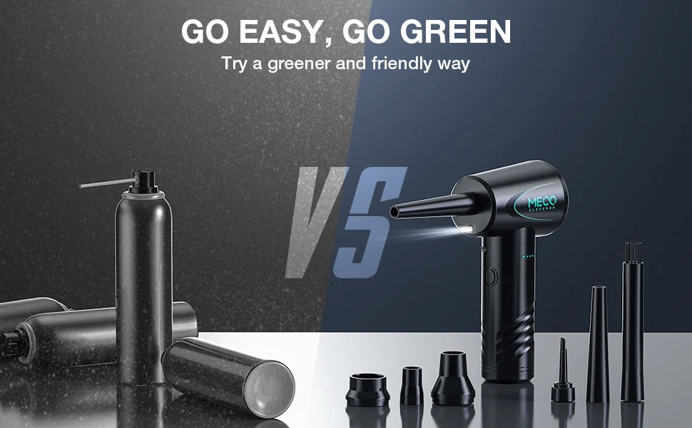 MECO ELEVERDE Compressed Air Duster, Air Blower with LED Light, 3-Gear to 100000RPM, Electric Air Duster for PC/Keyboard Cleaner