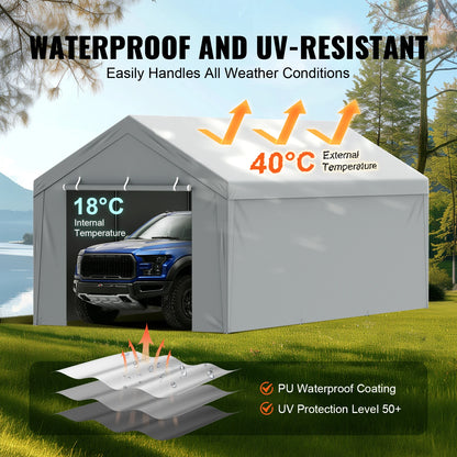 VEVOR Carport Replacement Canopy Cover Garage Top Tent Shelter Tarp Heavy-Duty Waterproof & UV Protected （Frame Not Include）
