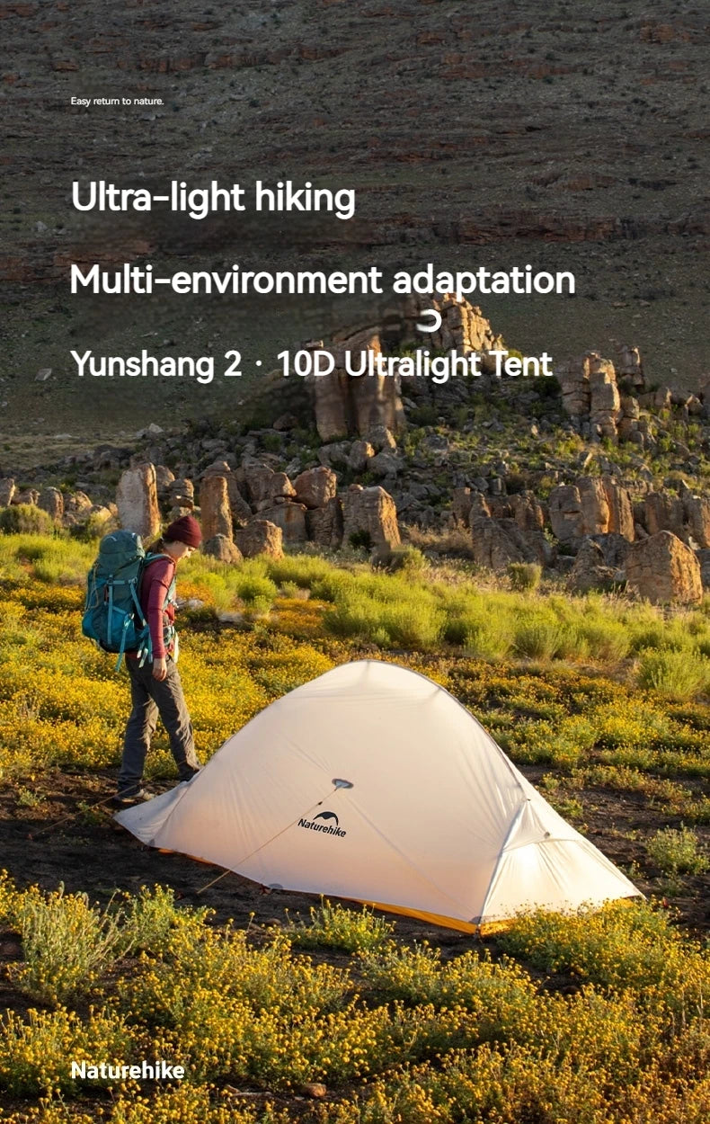 Naturehike Upgrade 10D Cloud Up Camping Tent 980g Ultralight 2 Persons Outdoors Camping 10D Silicone Hiking Tent With free Mat