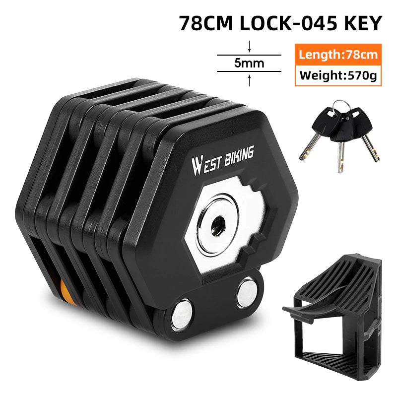 WEST BIKING Foldable Bike Lock Key Password Security Anti-Theft Lock MTB Road Bicycle Scooter Electric Bike Cycling Chain Lock