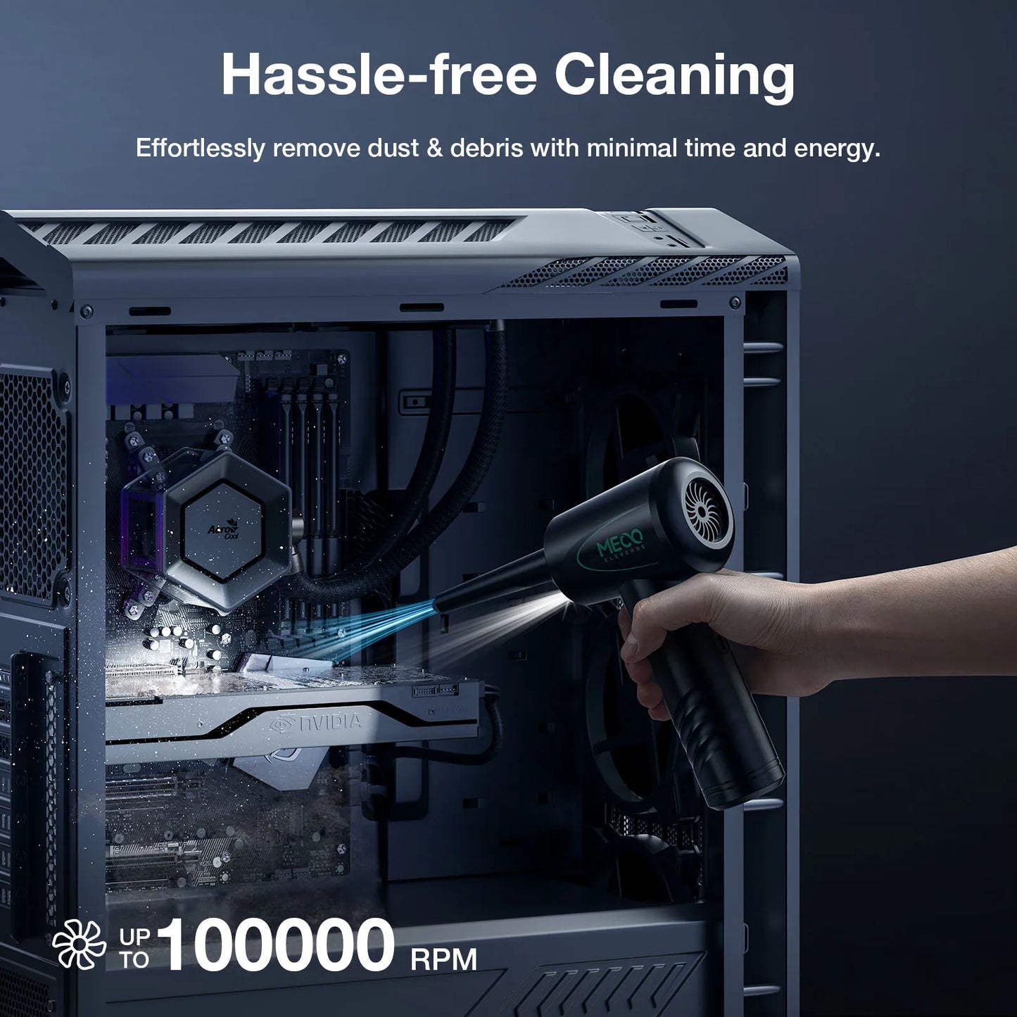 MECO ELEVERDE Compressed Air Duster, Air Blower with LED Light, 3-Gear to 100000RPM, Electric Air Duster for PC/Keyboard Cleaner