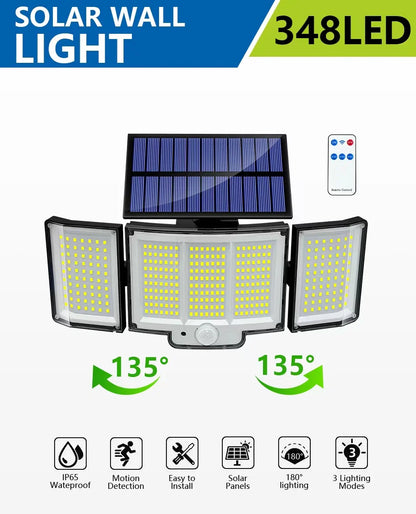 Solar Flood Lights Outdoor 106/318 LED Solar Motion Lights Remote Solar Security Lights Wall Lights Waterproof 3 Modes Garden