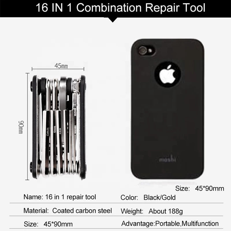 Multifunctional Bike Tool 16 In 1 Pocket Mini Bicycle Repair Tool Portable Bike Bicycle Screwdriver Repair Cycling Tool