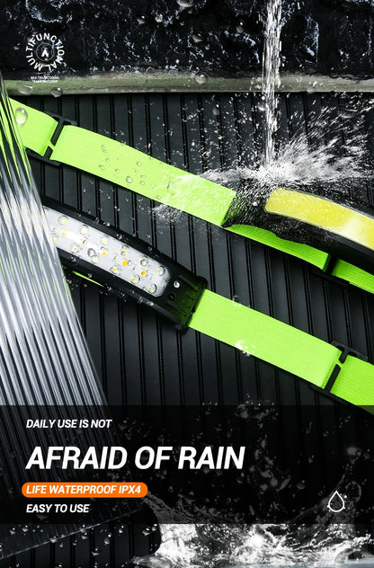 COB Sensor Headlight Built in Battery Fishing Headlamp Rechargeable 6 Modes Head Torch Outdoor Camping Flashlight