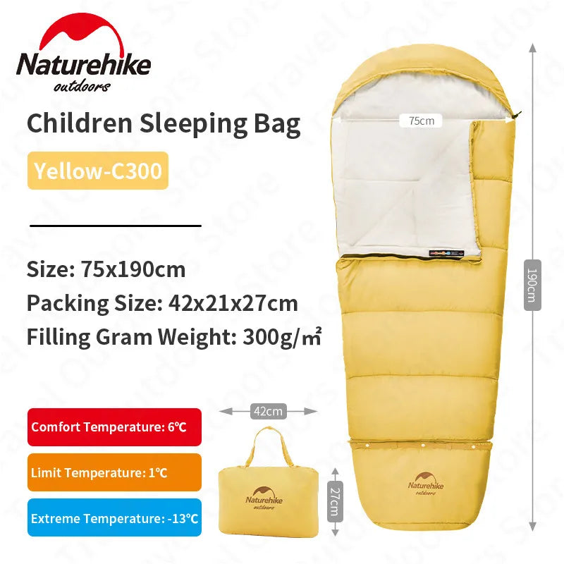 Naturehike Ultralight Outdoor Kids Cotton Sleeping Bag Portable Travel Camping Lengthen Splicing Children Envelope Lazy Bag