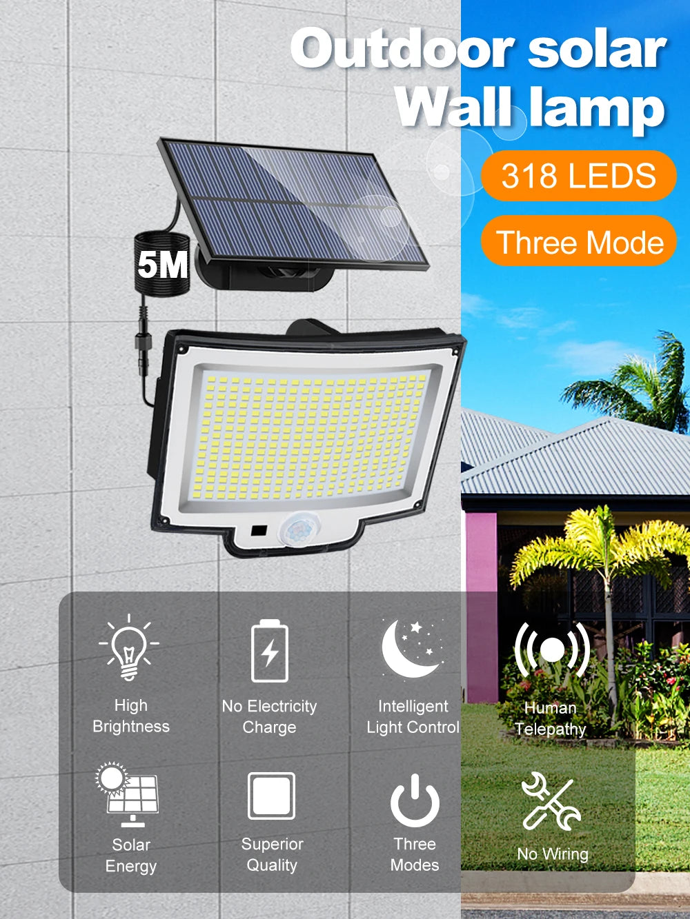 Solar Flood Lights Outdoor 106/318 LED Solar Motion Lights Remote Solar Security Lights Wall Lights Waterproof 3 Modes Garden