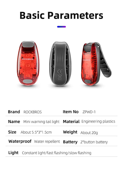 ROCKBROS Bike Rear Light  Bicycle Warning Tail Light Cycling Helmet Bag Taillight Lantern Water Repellent Mini Bike Accessories