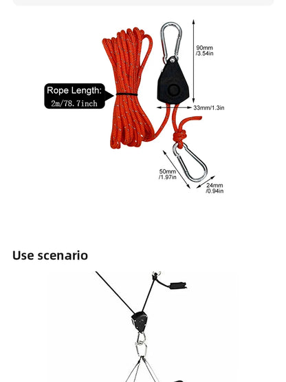 4pcs Adjustable 8inch Lanyard Hanging for Tent Fan Grow Plant Lamp Pulley Ropes Pulley Lifting Pulley Hook