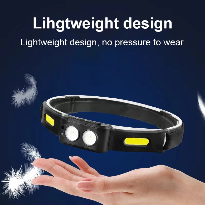 USB Rechargeable LED Sensor Headlamp XPE+COB Headlight Led Head Torch Camping Search Light Head Flashlight for Fishing Lantern