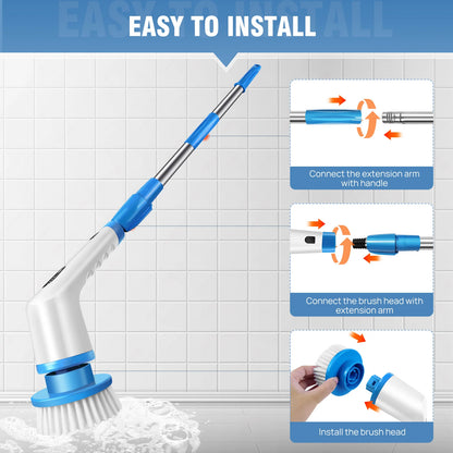 Electric Spin Scrubber Cordless Power Shower Scrubber Cordless Cleaning Brush with 9 Brush Heads for Bathroom Tub Tile Floor