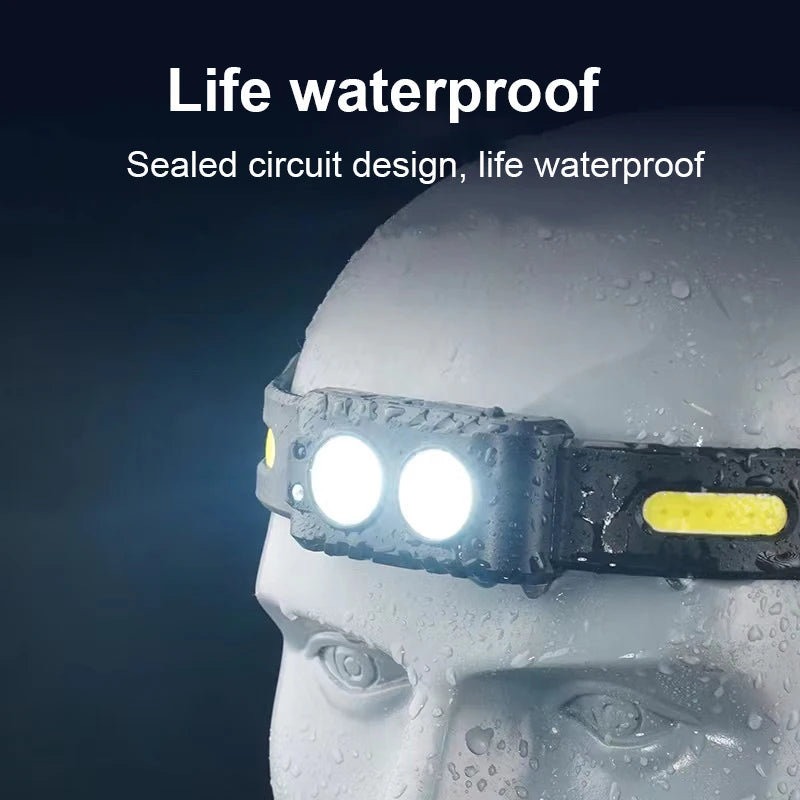 USB Rechargeable LED Sensor Headlamp XPE+COB Headlight Led Head Torch Camping Search Light Head Flashlight for Fishing Lantern