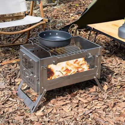 Camping Firewood Stove Tent Wood Heater Outdoor Ultralight  Burner Folding Portable Brazier Stainless Steel Furnace with Chimney