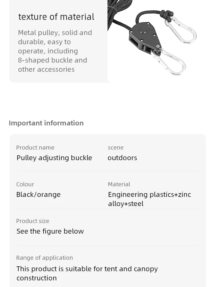 4pcs Adjustable 8inch Lanyard Hanging for Tent Fan Grow Plant Lamp Pulley Ropes Pulley Lifting Pulley Hook