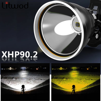 Brand New Xhp90.2 White Yellow LED Headlamp Headlamp Headlamp Torch 32W XHP50 3* 18650 Battery Power Pack 7800mah Light