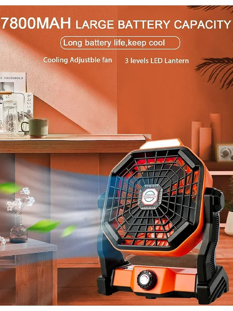 2024 New Portable Electric Fan With Led Light Tent Car Camping Hook&USB&Solar Charging For Hiking Fishing Picnic Emergency