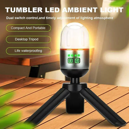 Powerful Mini LED Camping Light with Power Display Magnetic Hook Built-in Battery Lantern USB Rechargeable Tent Hanging Lamp