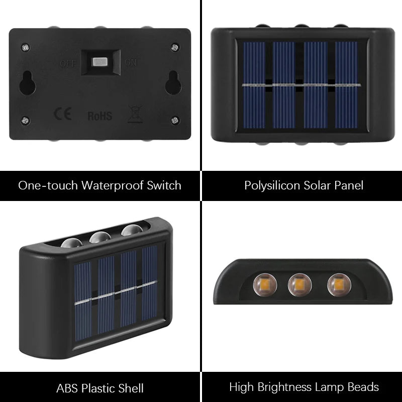 6LED Solar Lights, Outdoor Atmosphere Wall Lamp,Up And Down Light Control for Garden Yard Street Balcony Terrace Camping Decor