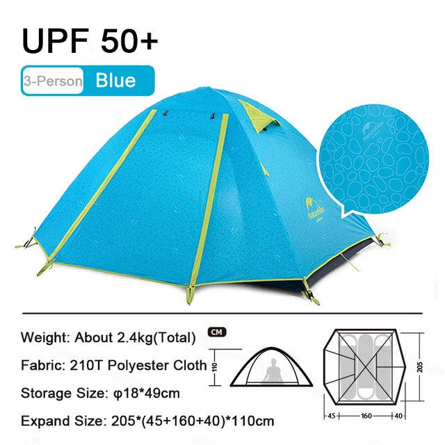 Naturehike-Outdoor Camping Tent, 2, 3, 4 Person, Double Layer Waterproof Tent for Backpacking, Hiking, Car Camping