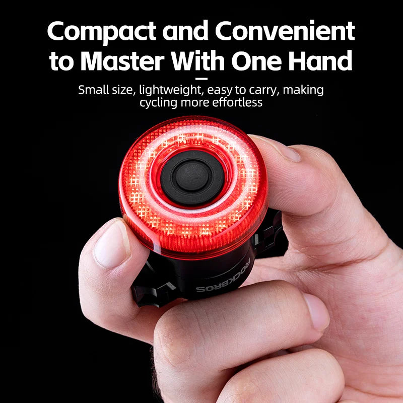 ROCKBROS Smart Bike Tail Light Bicycle Rear Lights IPX6 Waterproof Bike Lights for Night Riding with Type C Rechargeable