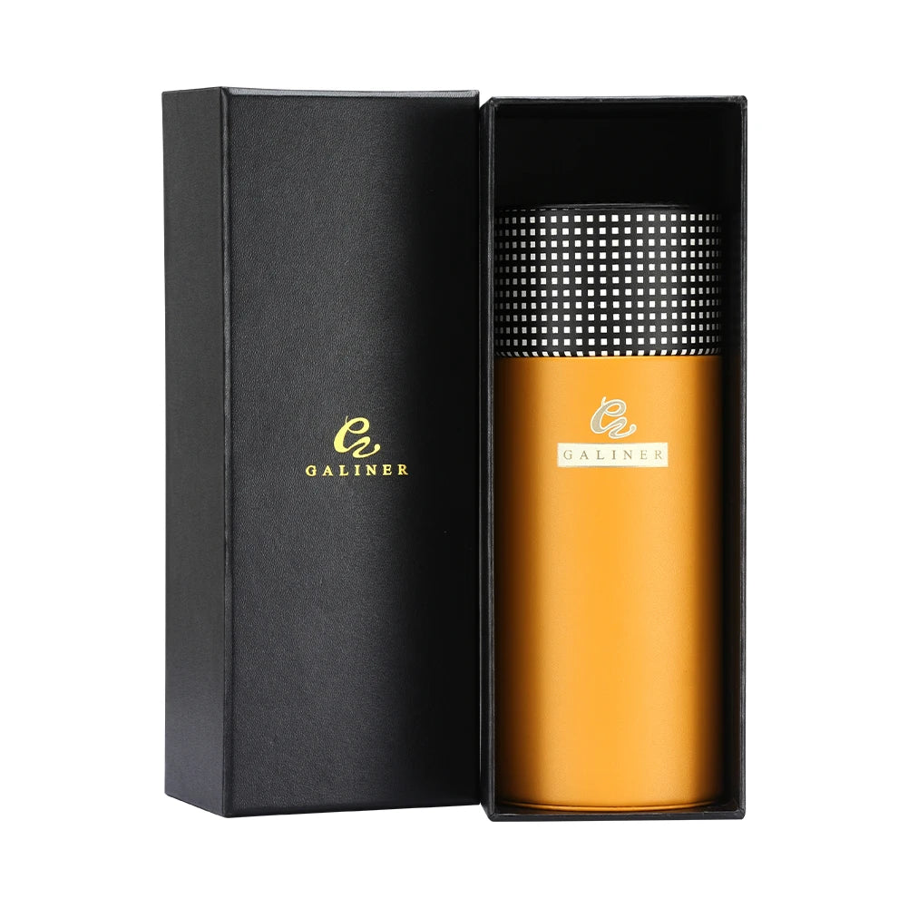 GALINER Cedar Wood Travel Humidor Cigar Box Portable Leather Cigars Case With Hygrometer Humidifier Black Cigar Tube