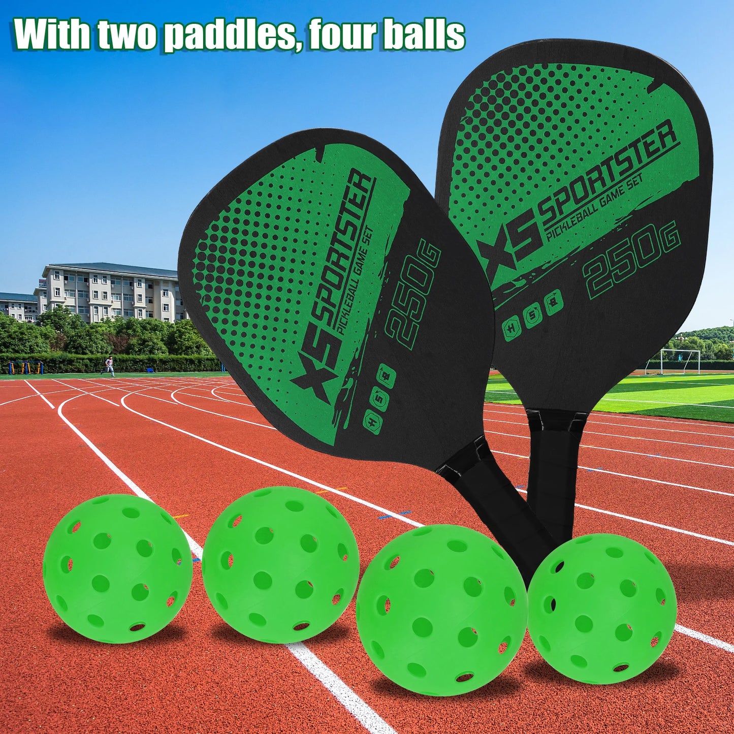 Pickleball Rackets Set Pickleball Paddle Set of 2 Rackets & 4 Pickleballs Balls Pickle-Ball Racquet with Balls Sports Accessory
