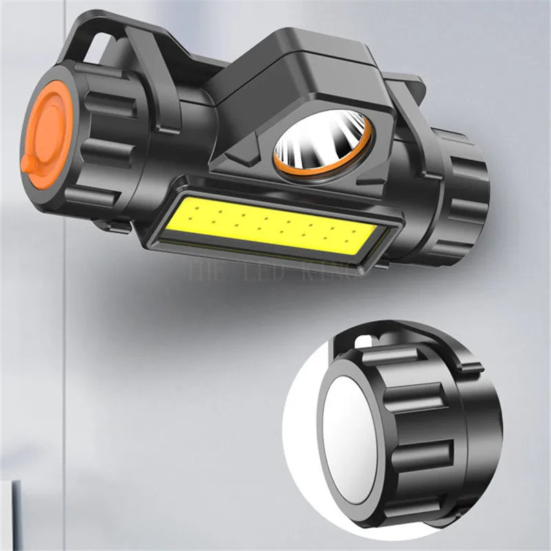 Portable Mini Powerful Flashlight Q5+COB Led Headlamp Built-in 18650 Battery Magnet Headlight Stepless Dimming Torch Work Lamp