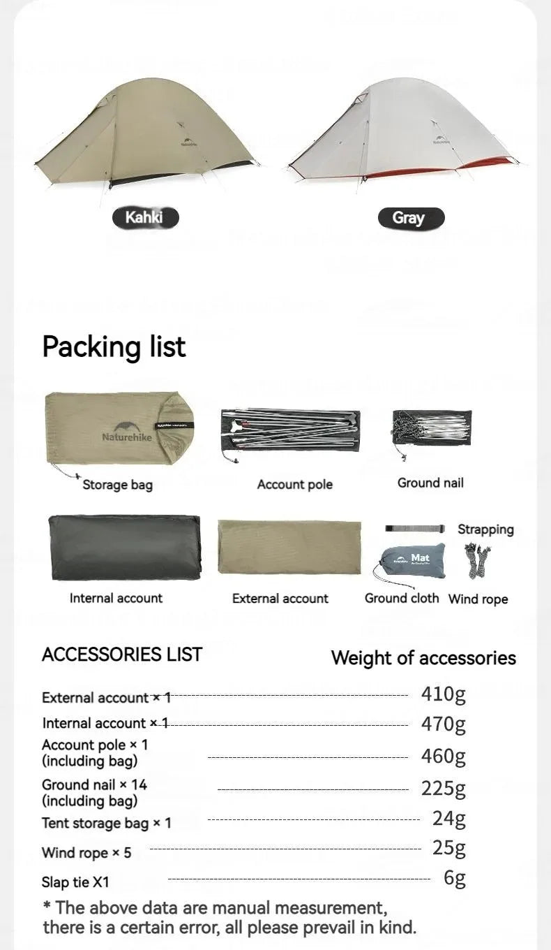 Naturehike Cloud Up Pro Tent 1 2 Person 20D Ultralight Portable Waterproof Camping Tent Outdoor Hiking Travel Backpacking Tent