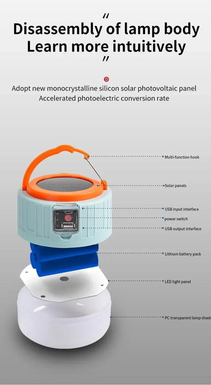 LED Solar Bulb Charging Remote Control Super Bright Emergency Lighting Bulb Outdoor Multifunctional Mobile Camping Tent Light