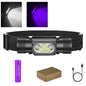 395nm UV LED Mini Headlamp High Power White Purple Light Headlight Type-C 18650 Head Torch Multi-function Flashlight Lamp