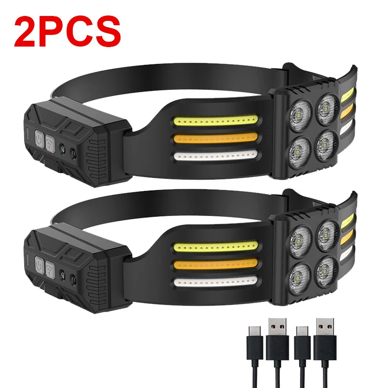 USB Rechargeable LED Sensor Headlamp XPE+COB Headlight Led Head Torch Camping Search Light Head Flashlight for Fishing Lantern