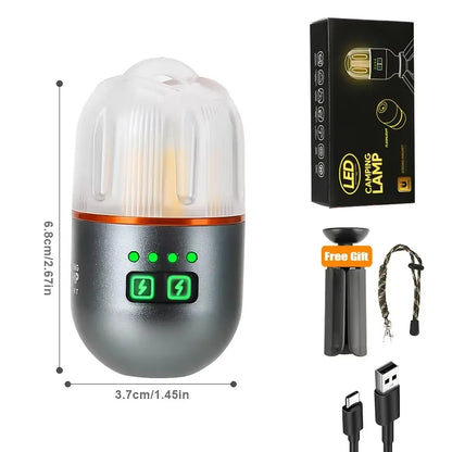 Powerful Mini LED Camping Light with Power Display Magnetic Hook Built-in Battery Lantern USB Rechargeable Tent Hanging Lamp