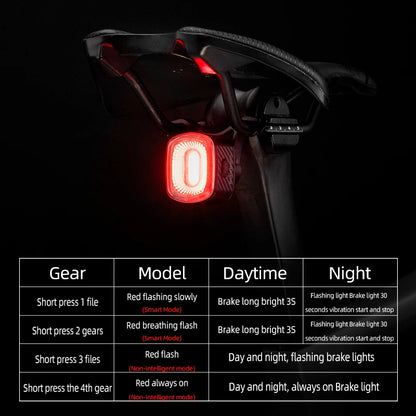 ROCKBROS Smart Bicycle Tail Rear Light Auto Stop Brake IPX6 Waterproof Type-C Charge Cycling Tail Taillight Bike LED Lights