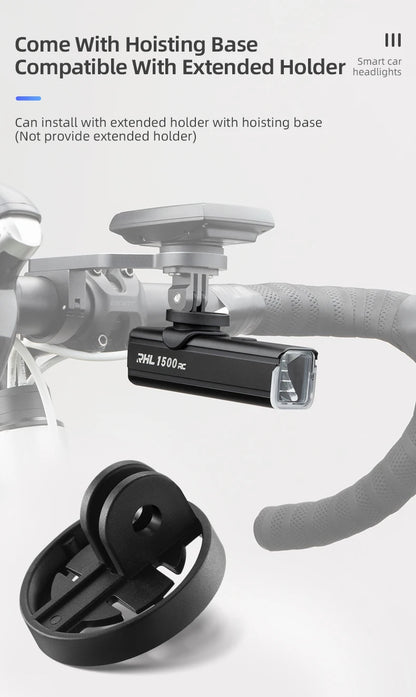 ROCKBROS Bike Light 1500LM5000mAh Type-C Bicycle Light Temperature Control  IPX6 Aluminum LED Light Front Lamp Cycling Headlight