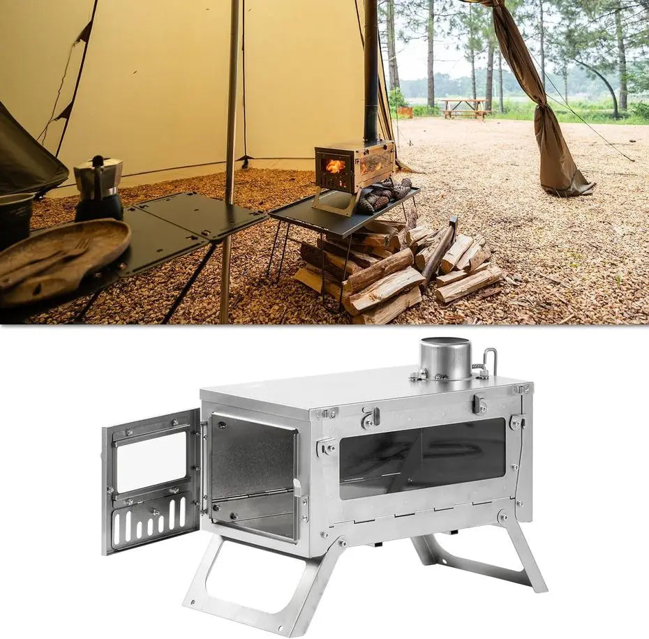 Camping Firewood Stove Tent Wood Heater Outdoor Ultralight  Burner Folding Portable Brazier Stainless Steel Furnace with Chimney