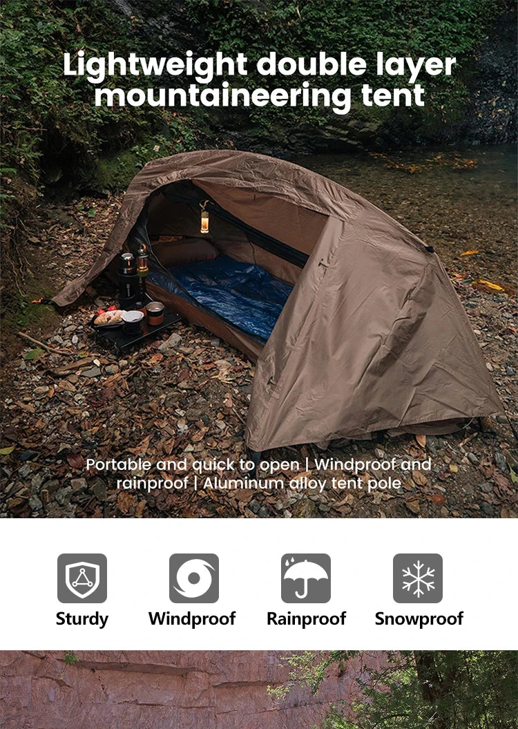 Sonuto-Lightweight Camping and Mountaineering Hiking Tent, Aluminum Alloy Poles, Waterproof and Mosquito Proof, Single Person