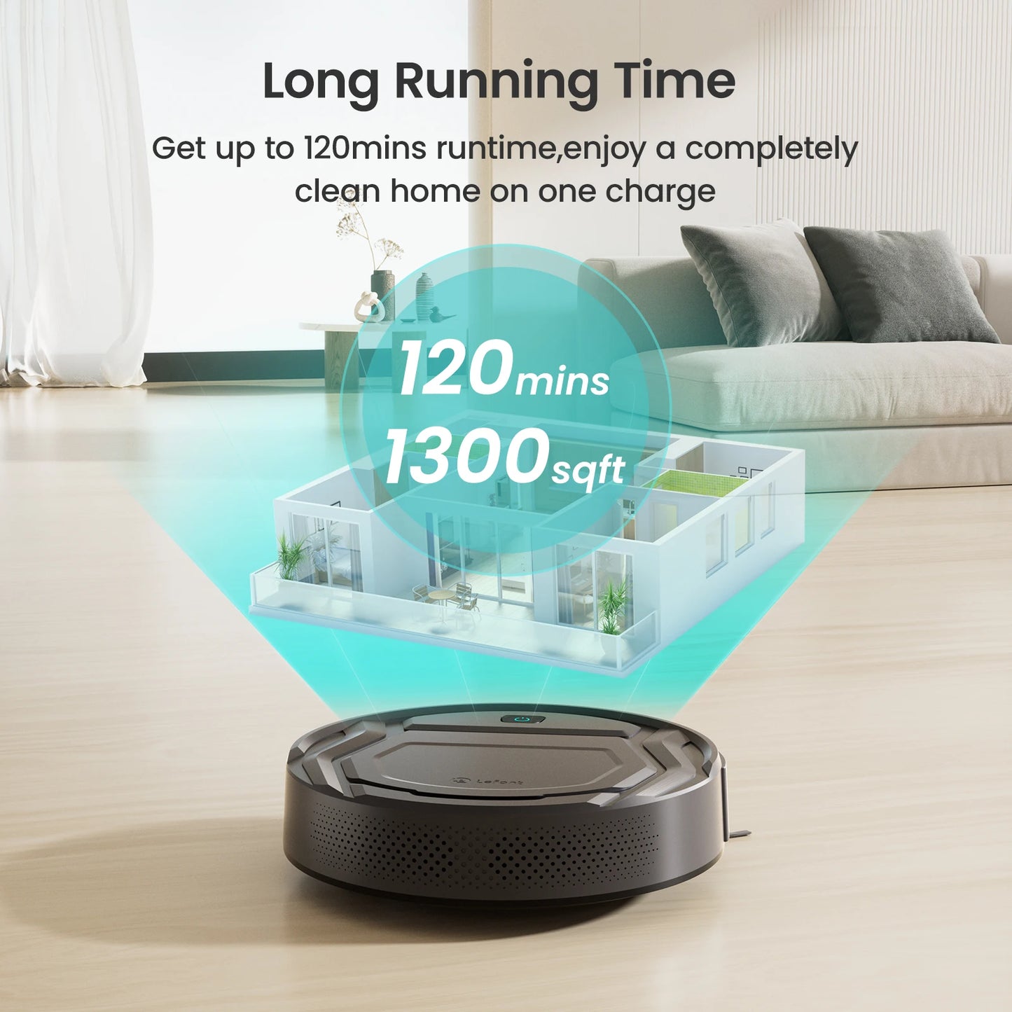 Lefant M210 Pro Robot Vacuum Cleaner, 2200Pa Powerful Suction, 120 Mins Runtime, Automatic Self-Charging, Wi-Fi/App/Alexa Contro