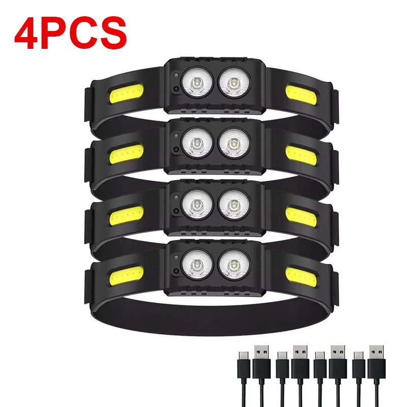 USB Rechargeable LED Sensor Headlamp XPE+COB Headlight Led Head Torch Camping Search Light Head Flashlight for Fishing Lantern