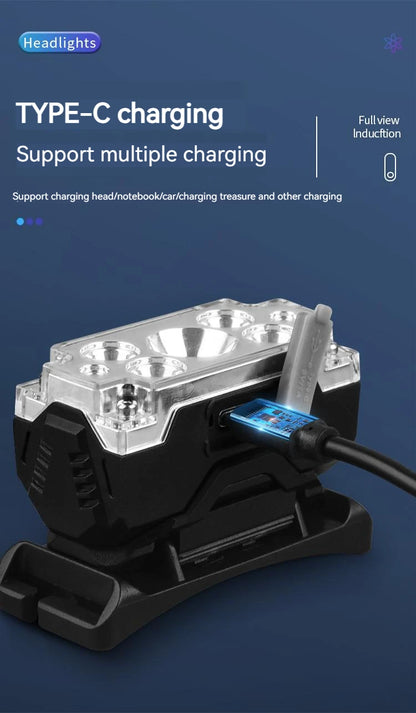 Mini Strong 5LED Headlamp Motion Sensor Headlight Outdoor Camping Fishing USB Rechargerable Portable Flashlight Head Lamp