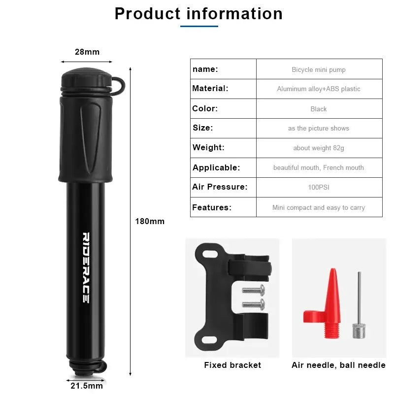 AliExpress Collection RIDERACE Bike Pump Portable Mini Cycling Hand Air Pump High Pressure Ball MTB Road Bicycle Tire Inflator