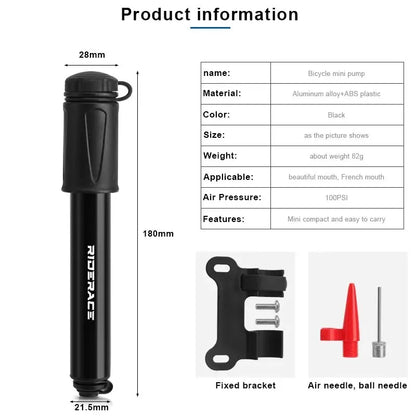 AliExpress Collection RIDERACE Bike Pump Portable Mini Cycling Hand Air Pump High Pressure Ball MTB Road Bicycle Tire Inflator