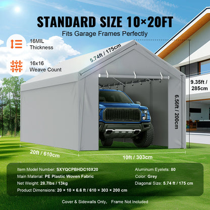 VEVOR Carport Replacement Canopy Cover Garage Top Tent Shelter Tarp Heavy-Duty Waterproof & UV Protected （Frame Not Include）