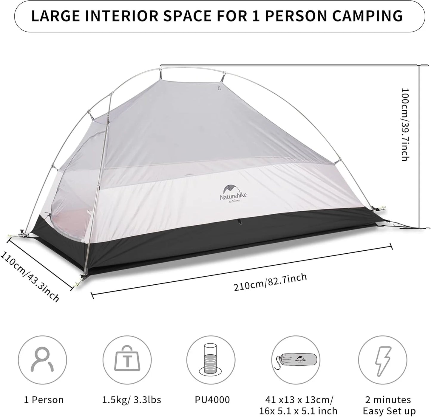 Naturehike Tent Cloud Up Series Ultralight Outdoor Camping Tent Waterproof Backpacking Cycling Tent Camping Tent With Floor Mat