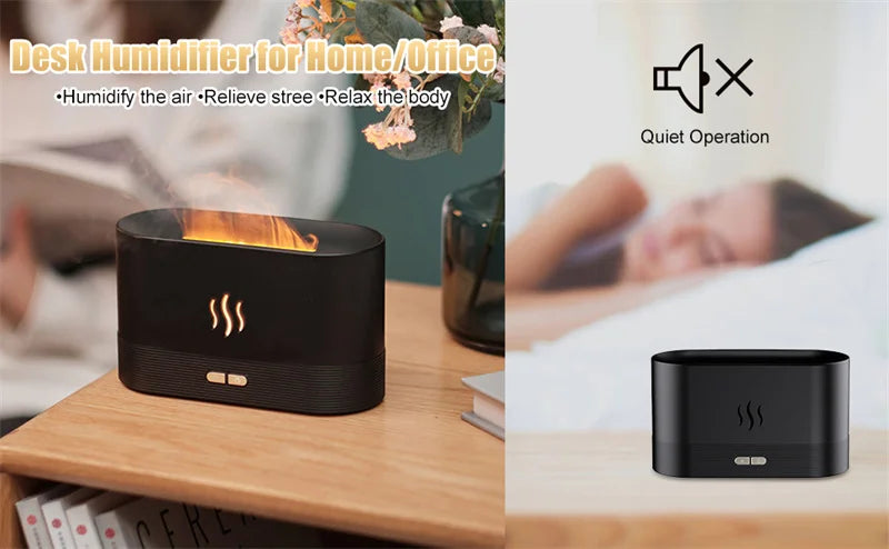 2024 USB Simulation Flame Night Light with Water Tank Humidifier Aroma Diffuser for Home Office Bedroom Atmosphere Desk Lamp New