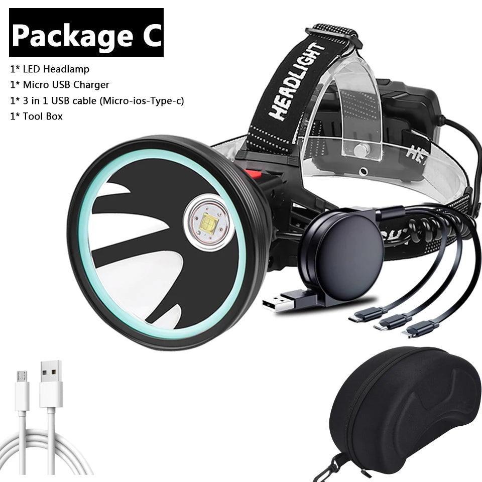 Brand New Xhp90.2 White Yellow LED Headlamp Headlamp Headlamp Torch 32W XHP50 3* 18650 Battery Power Pack 7800mah Light