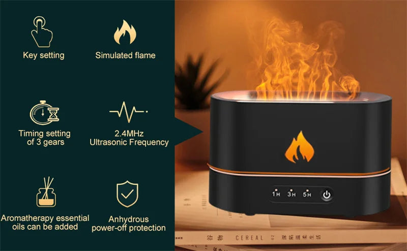 2024 USB Simulation Flame Night Light with Water Tank Humidifier Aroma Diffuser for Home Office Bedroom Atmosphere Desk Lamp New