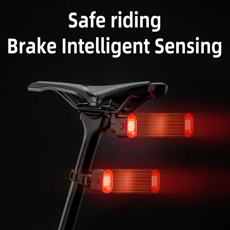 ROCKBROS Smart Bicycle Tail Rear Light Auto Stop Brake IPX6 Waterproof Type-C Charge Cycling Tail Taillight Bike LED Lights